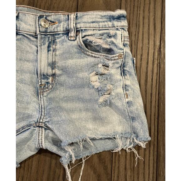 American Eagle Women's Distressed Cut Off Blue Jean Shorts 00 - Picture 3 of 10